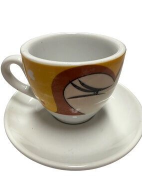Vintage Sarica Retro Free Time Yellow & Brown Espresso Cup with Saucer